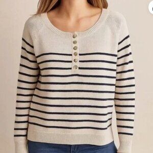 Coastal Casual Classic Navy Striped Neutral Ivory Crew Neck Sweater [size L]